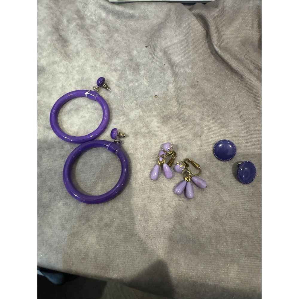 Purple Fashion Vintage Costume  Necklaces Earrings ‎ Lot 1960's